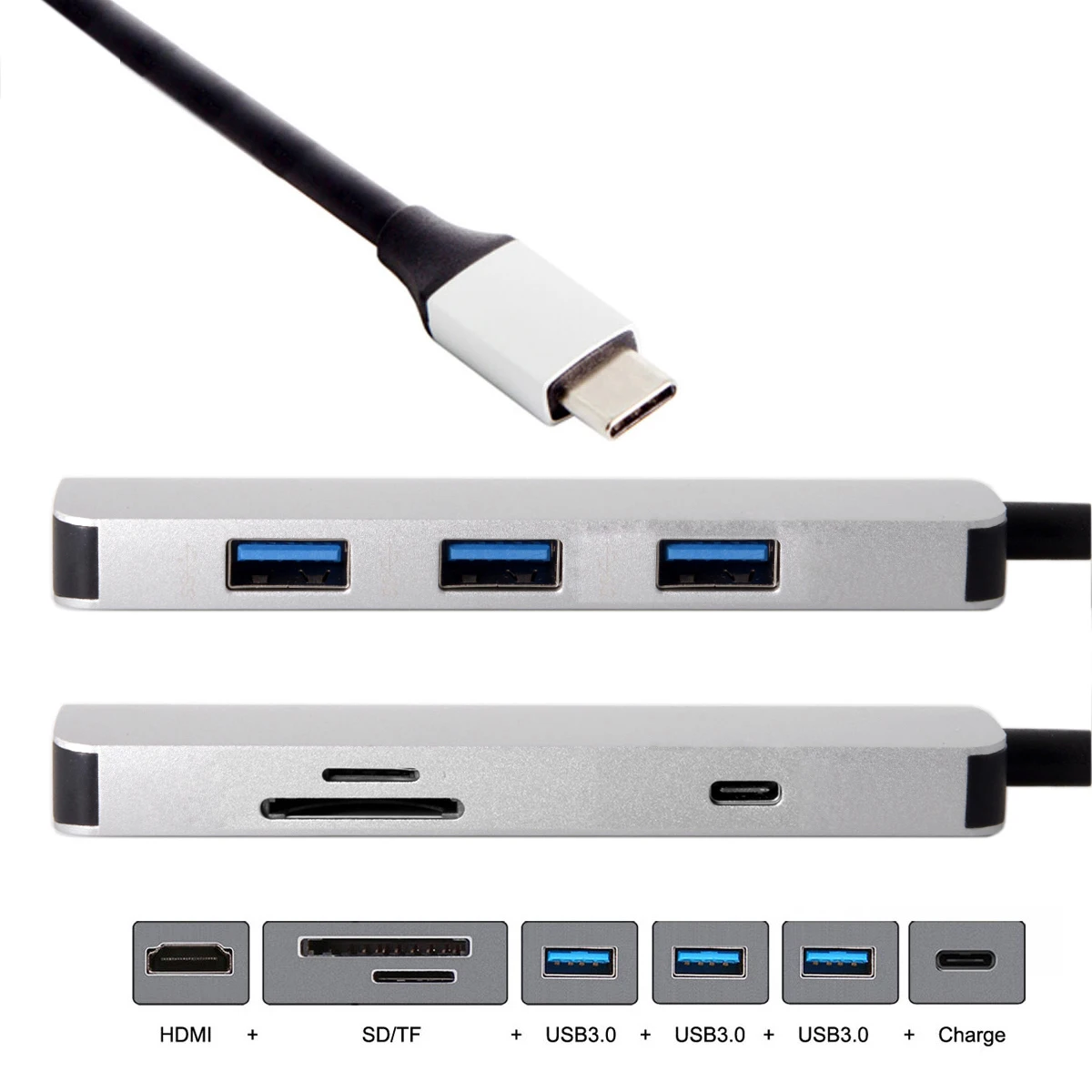 Jimier HDMI и 3 порта концентратор и TF SD для док-станции USB-C кард-ридер и зарядное устройство многопортовый адаптер