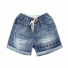 Хлопковые джинсовые шорты с вышивкой в виде снежинок, женские летние повседневные свободные шорты размера плюс M-3XL