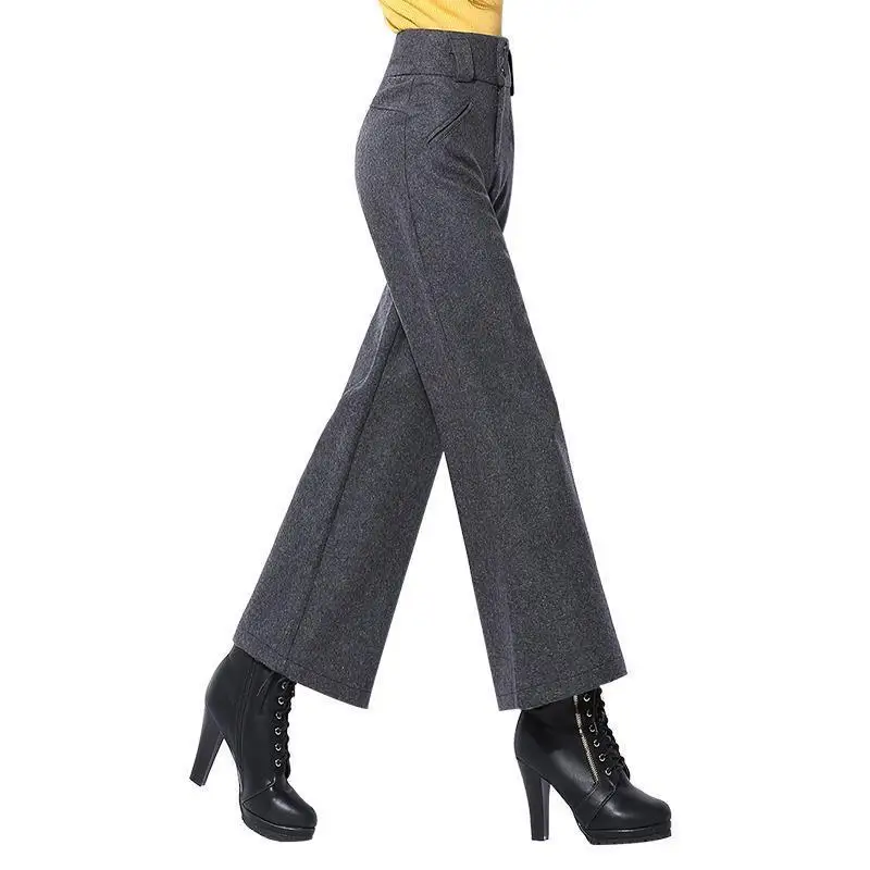 Осень Hiver Spodnie одежда Костюмы Pantalon Palazzo женщины Высокая Талия Свободные РК