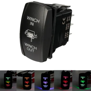 

12V 20A Boat UTV Dual Led Light Winch In Out ON-OFF-ON Laser Rocker Switch 7 Pin