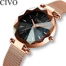 CIVO Luxury Crystal Watch Women Fashion Gold Mesh Strap Quartz Watches Top Brand Waterproof Clock Gift