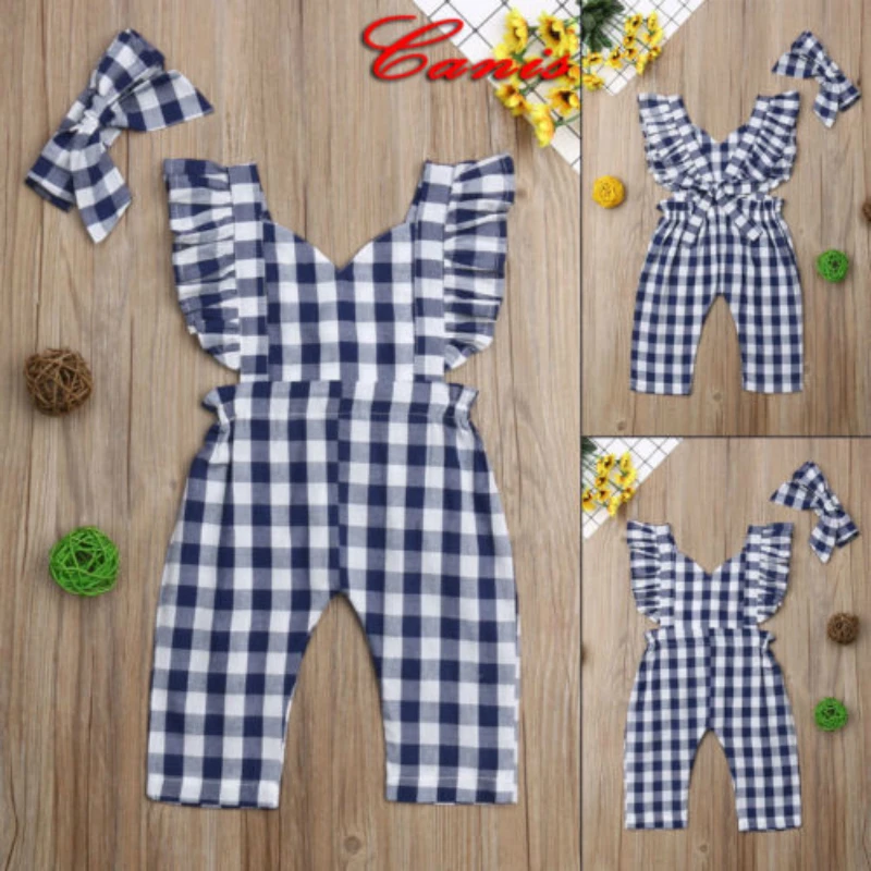 

Kids Baby Girls Plaids Bib Pants Romper Jumpsuit Overalls Outfits Clothes 0-3T