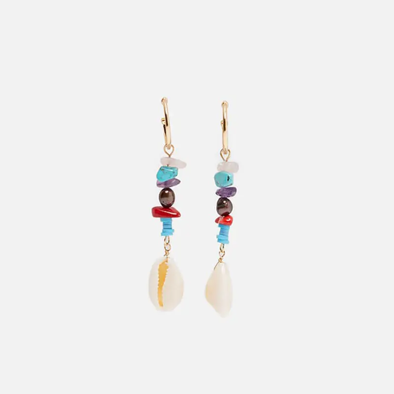 

Flatfoosie ZA New Stone Beads Long Drop Earrings For Women 2019 Natural Shell Fashion Dangle Earring Summer Beach Party Jewelry