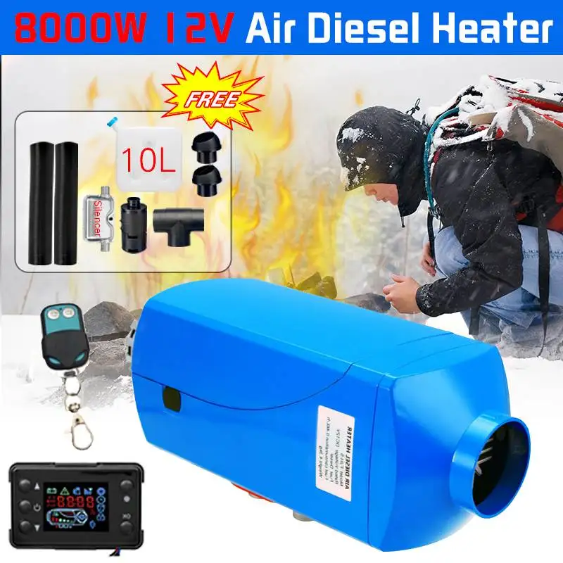 

Car Heater 12V 8000W LCD Monitor Air diesels Fuel Heater Single Hole 8KW For Boat Bus Car Heater + Remote Control + Silencer