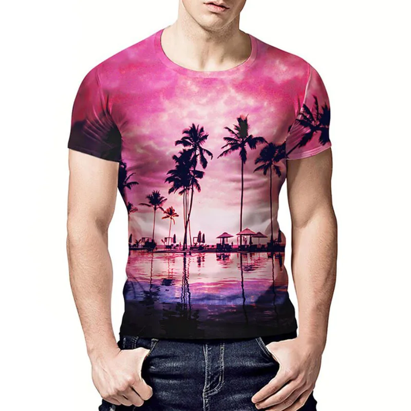 2019 Fashion Youth Menswear Coconut Forest Scenery 3D Printing T shirt ...