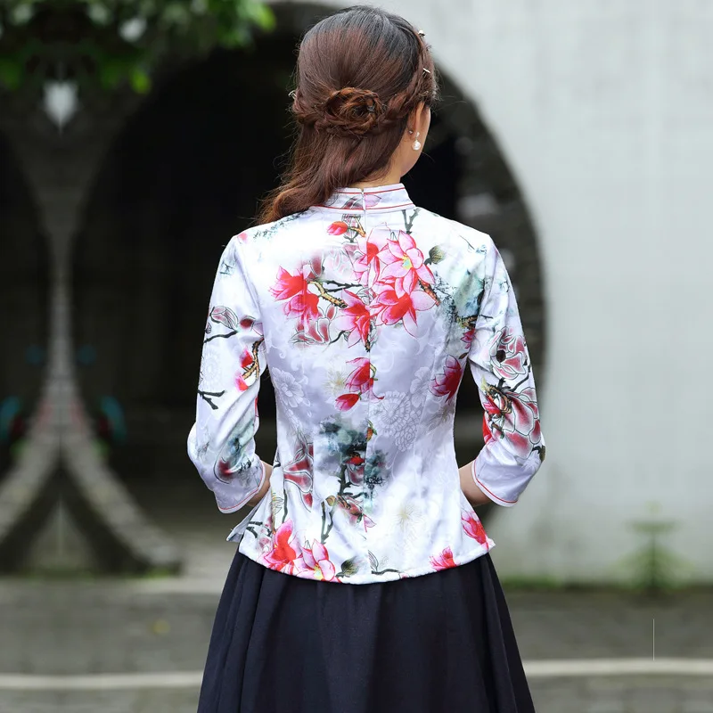 Плюс размер 4XL китайский костюм топы жаккард хлопок печать Короткие Cheongsam Ципао