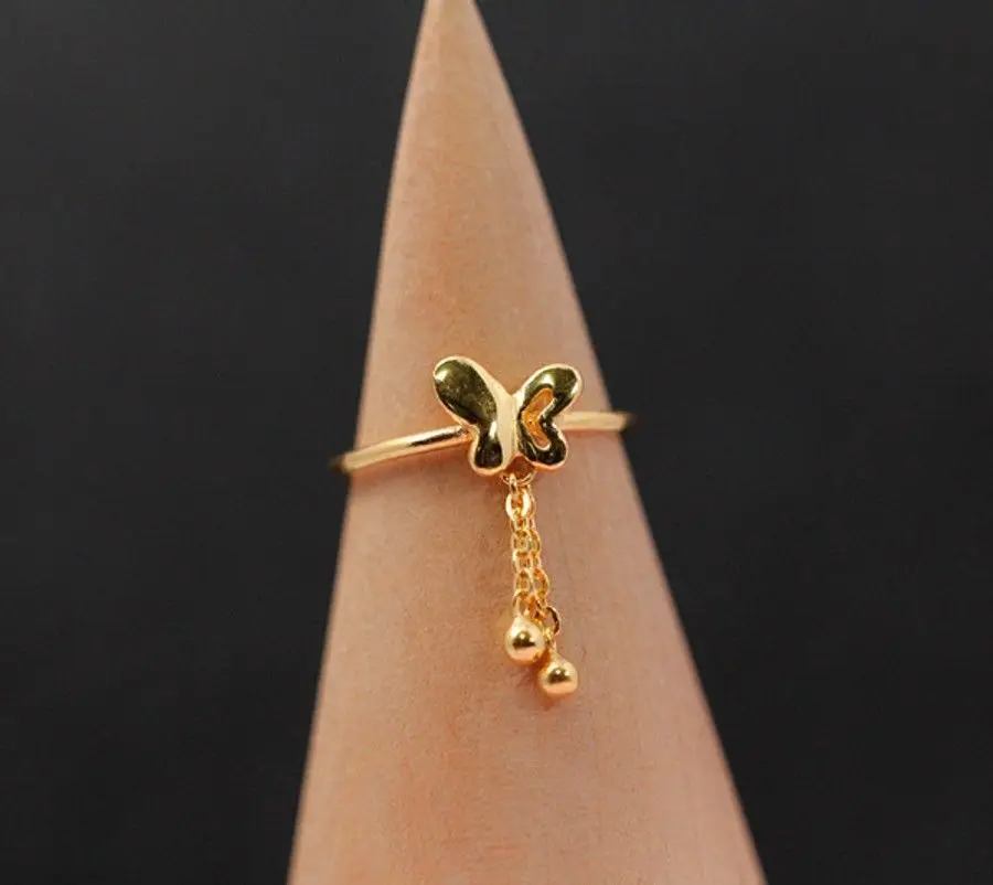 

2018 New 999 24K Yellow Gold Small Ring Butterfly Fringe Ring Size:5