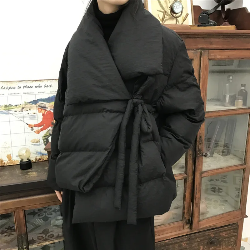 Automne Manches Black Femmes 2018 Qlzw Asymétrique Up down Dentelle D'hiver Down Et Wc40401m Chauve souris Veste Mode Japon Nouvelle Col Turn YvYwtR