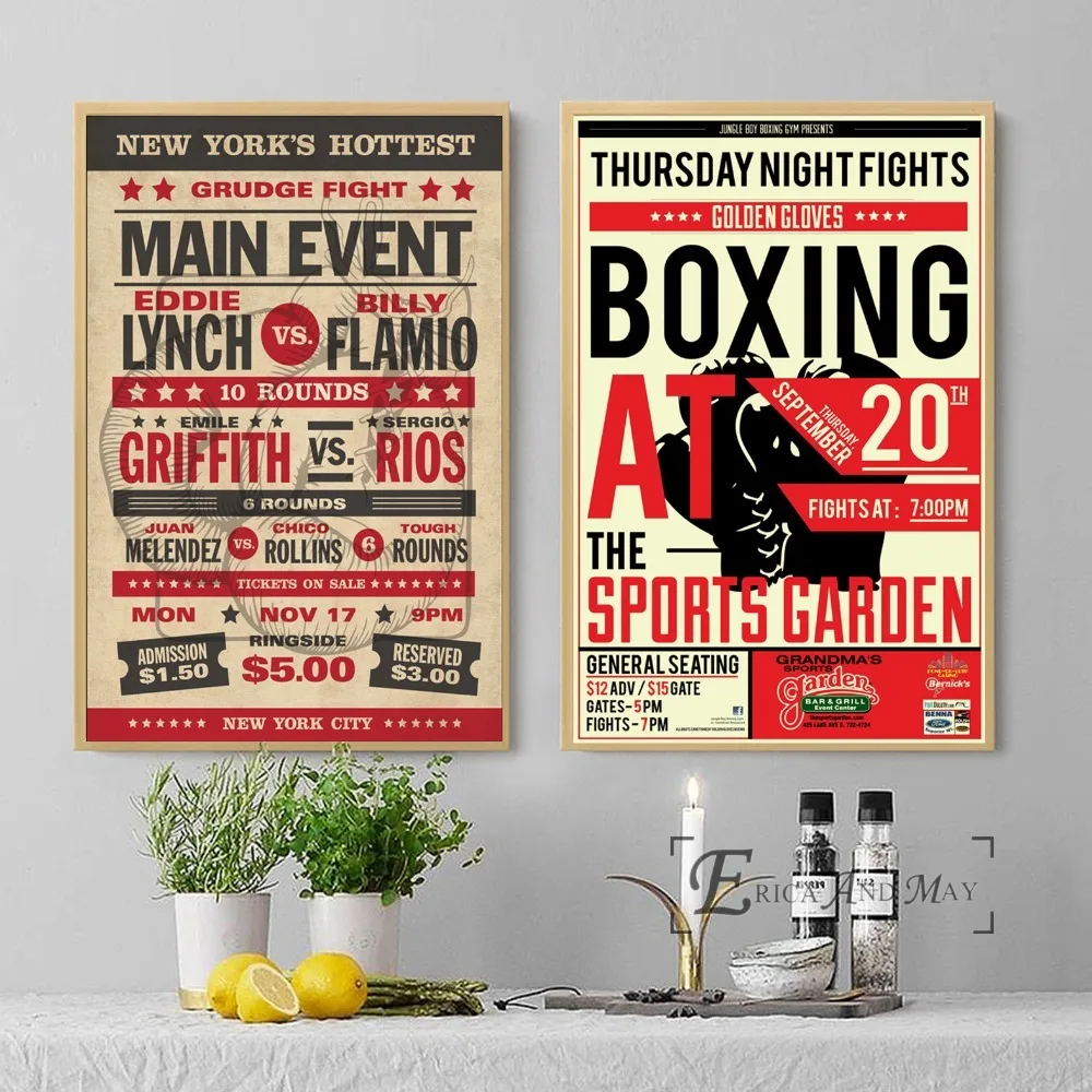 Boxing Fight Vintage Ticket Style Poster And Print Canvas Art Painting