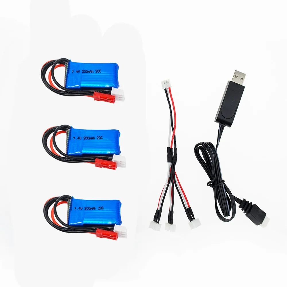 3 шт. и зарядное устройство usb 7 4 В 2S 200 мАч 20C LiPO батарея JST разъем для