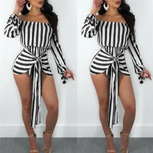 Summer Women Playsuit Striped Long Sleeve Jumpsuit Lace Up Rompers Womens Jumpsuit Streetwear One Piece Romper Ladies Playsuit