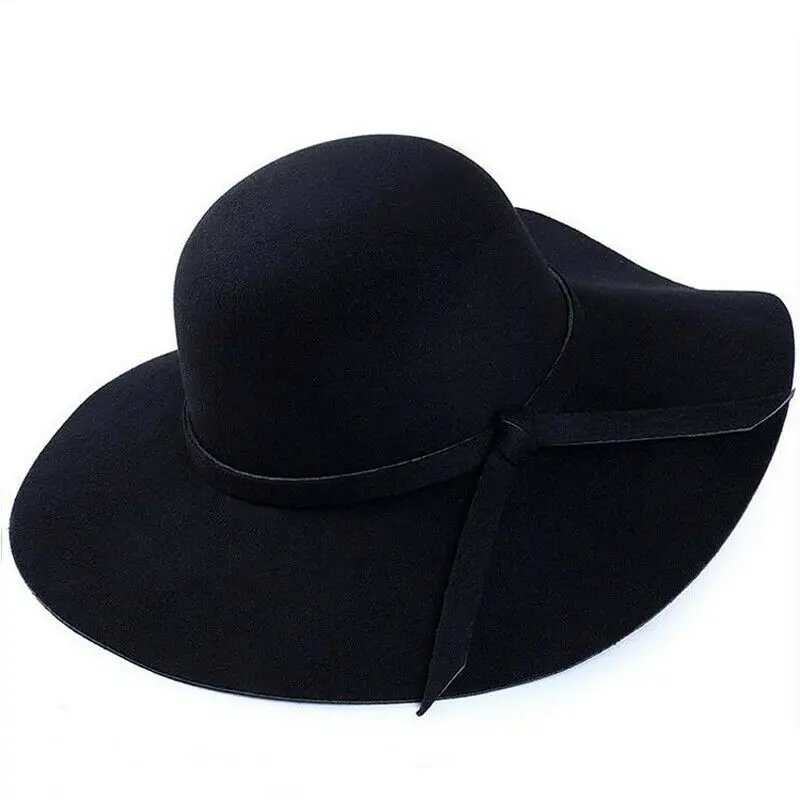 

Wide Large Brim Wool Felt Cap Summer Beach Women GIrl Lady Travel Floppy Beach Sun Hat Foldable Black Red Camel