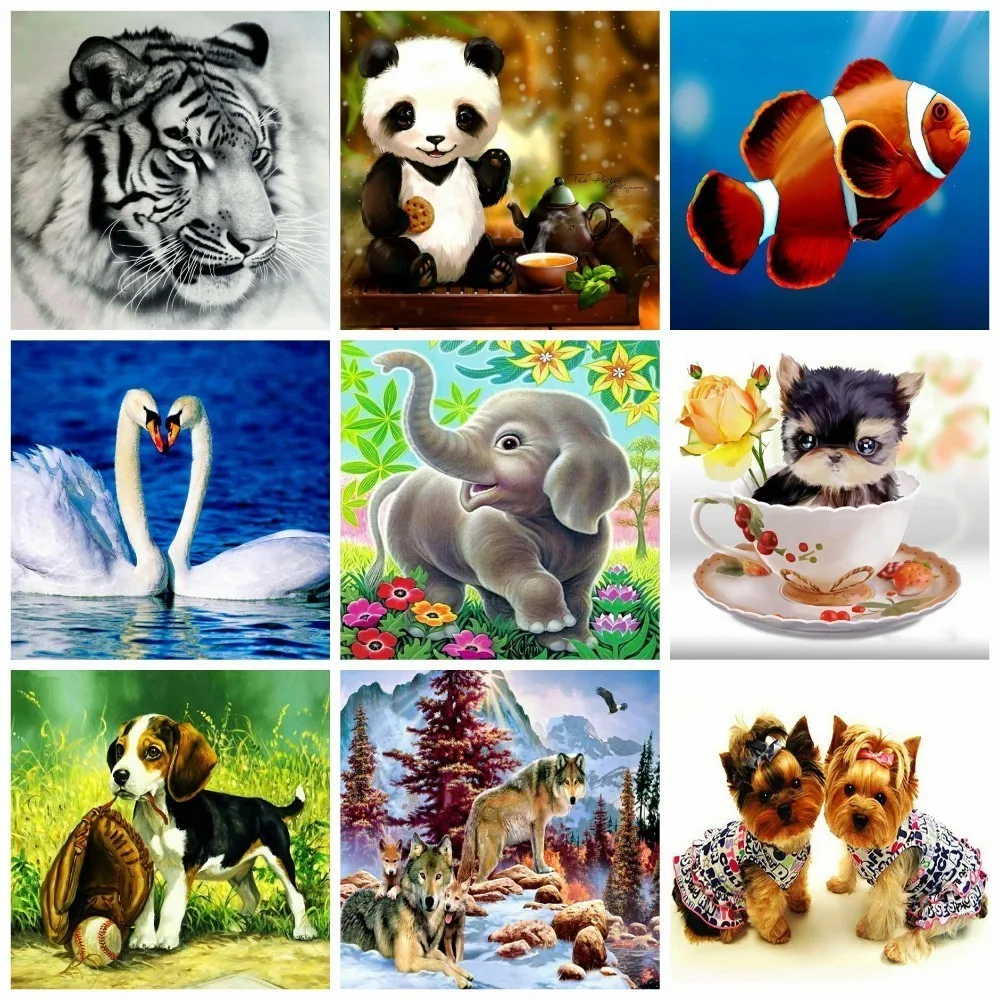 

Huacan Diamond Painting Full square Animals Diamond Embroidery Sale Tiger Cross Stitch Rhinestone Diamond Mosaic Dog Craft Gift