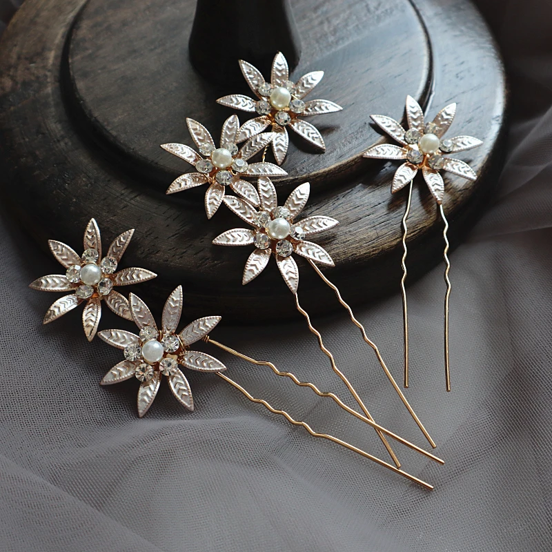 

Handmade Simulated Pearl Crystal Hairpins For Wedding Charm Floral Hair Pins Clips Bridal Hair Jewelry Accessories 3pcs