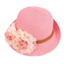 Детская соломенная шляпа с козырьком для девочек, пляжная шляпа от солнца, Панама, летняя Солнцезащитная шляпа с широкими полями, ZJ55