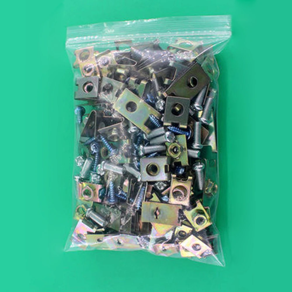 Auto Fasteners Car Body Door Panel Trim Fixed Screw U Type Gasket Clip 100Pcs