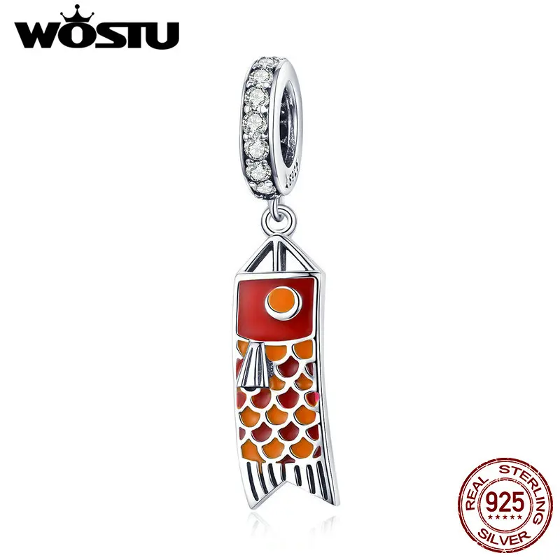 WOSTU 925 стерлингового серебра кавайные шармы Япония Koinobori Карп флаги бусины подходят браслет браслеты для