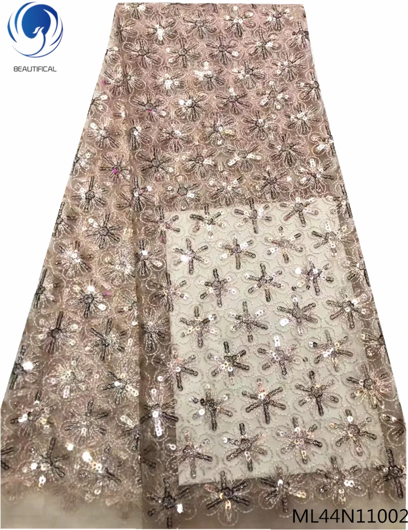 

BEAUTIFICAL tulle lace fabric sequins lace fabric 2019 high quality lace glitter fabric flowers patterns for wedding ML44N110