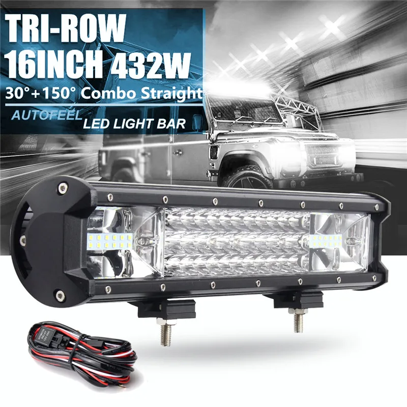 

16inch 1Set 432W 7D Led Light Bar Flood Spot light 12/24V Car Work Light for SUV ATV Off-road 4X4 4WD Driving Lamp with Wire Kit