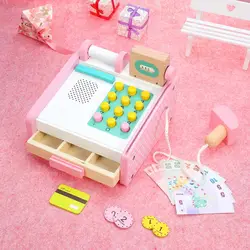Розовый деревянный детские развивающие игрушки кассовый аппарат для моделирования Registradora торговый стол ролевые игры игрушка для детей
