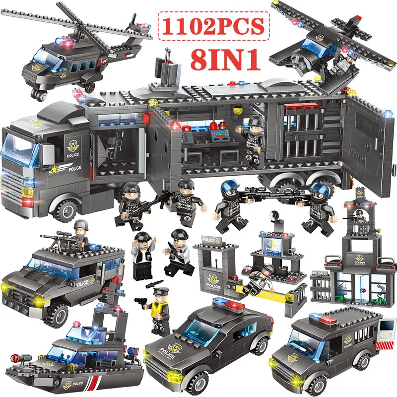 

1102-1122pcs City Police Station Building Blocks Compatible LegoINGly WW2 City Truck SWAT Team Bricks Educational Toy For Boys