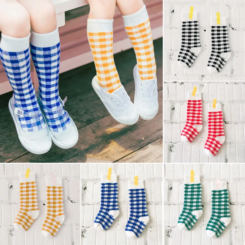 

Pudcoco Brand New Baby Kids Toddlers Girls Knee High Plaid Socks Leg Warmer Socks For Age 0 To 8T