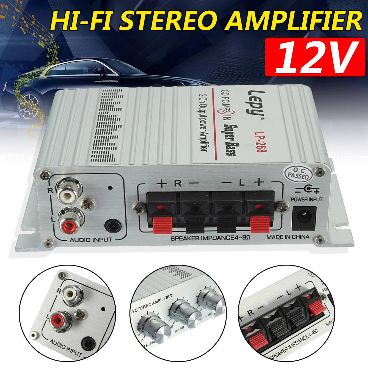 

Car Stereo Power Amplifier Sound Mode Stereo Hi-Fi 12V Digital Auto Amp Radio Music Player Support MP3 CD