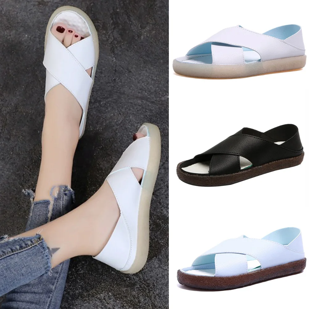 

sandalias mujer 2019 Summer Casual Shoes Women Leather Ladies Flat Sandal Soft Bottom Slip On Sandals Handmade Woman Sandals