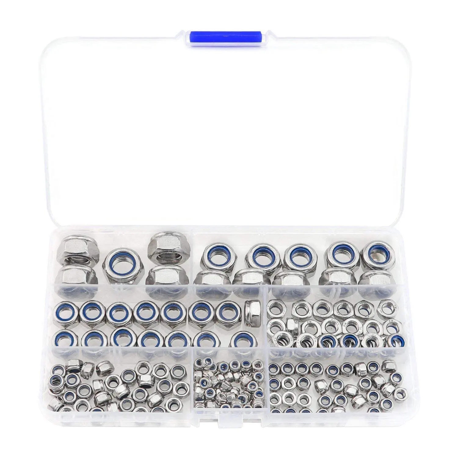 

304 Stainless Steel Lock Nut Assortment 180 Pcs,M3 M4 M5 M6 M8 M10 M12 Nylon Insert Locknut