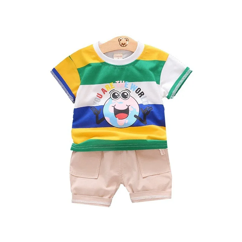 Летняя модная одежда для маленьких девочек, футболка с героями мультфильмов и шорты, комплект из 2 предметов, одежда для малышей, детская
