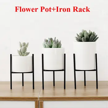 

Ceramic Flower Plant Decor Vase Stand+Metal Iron Rack Garden Home Flower Pot Holder Home Garden Balcony Decor Decor