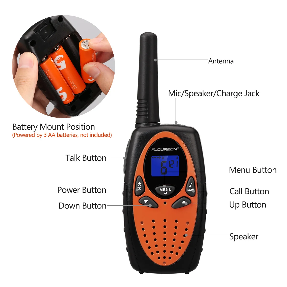 Zanmax XF638 8 Canales Walkie Talkies DobleNaranja frecuencia de la
