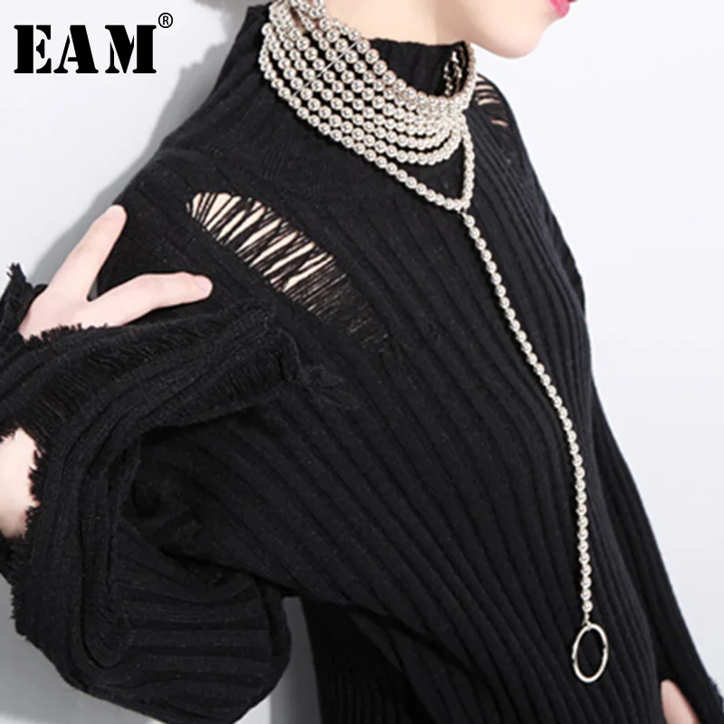 

[EAM] 2019 Spring Summer Woman Temperament Stylish New Imitate Pearl Solid Color Spliced Round Loop Necklace All Match LI014