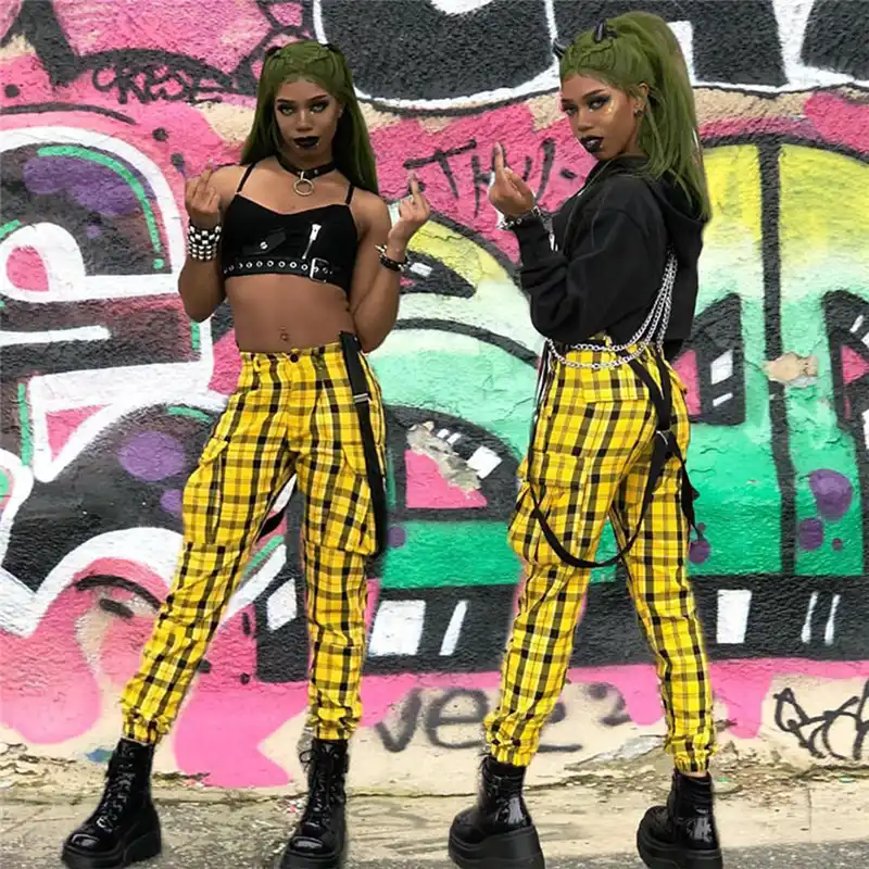 yellow plaid cargo pants
