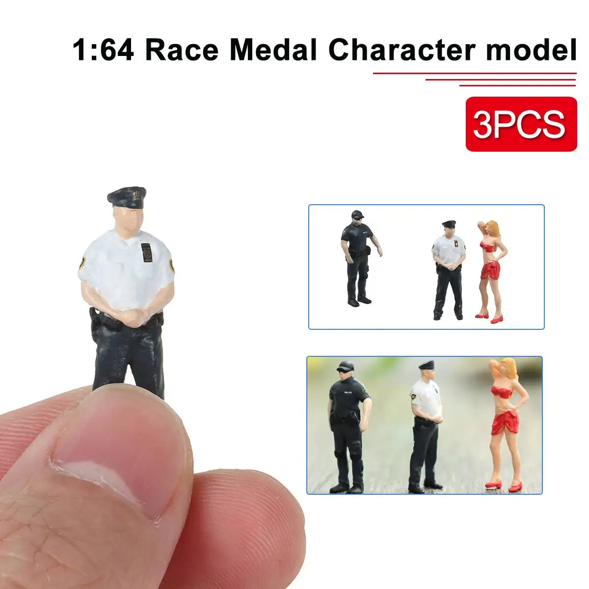 

3Pcs/set 1:64 New York Race Medal Mini White Shirt Policemen Toy Model Red Dress Figure For Children Toy Group