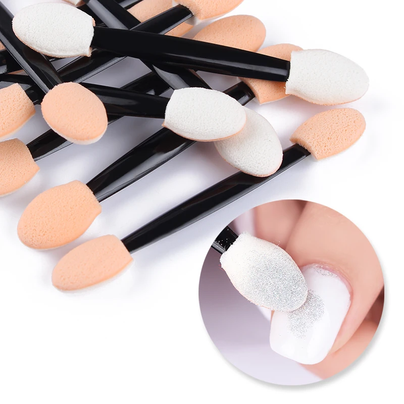 

20/50Pcs Sponge Powder Puff Nail Brush Double-sided Eye shadow Stick Cosmetic Makeup Glitter Pigment Brush Nail Art Tool Set