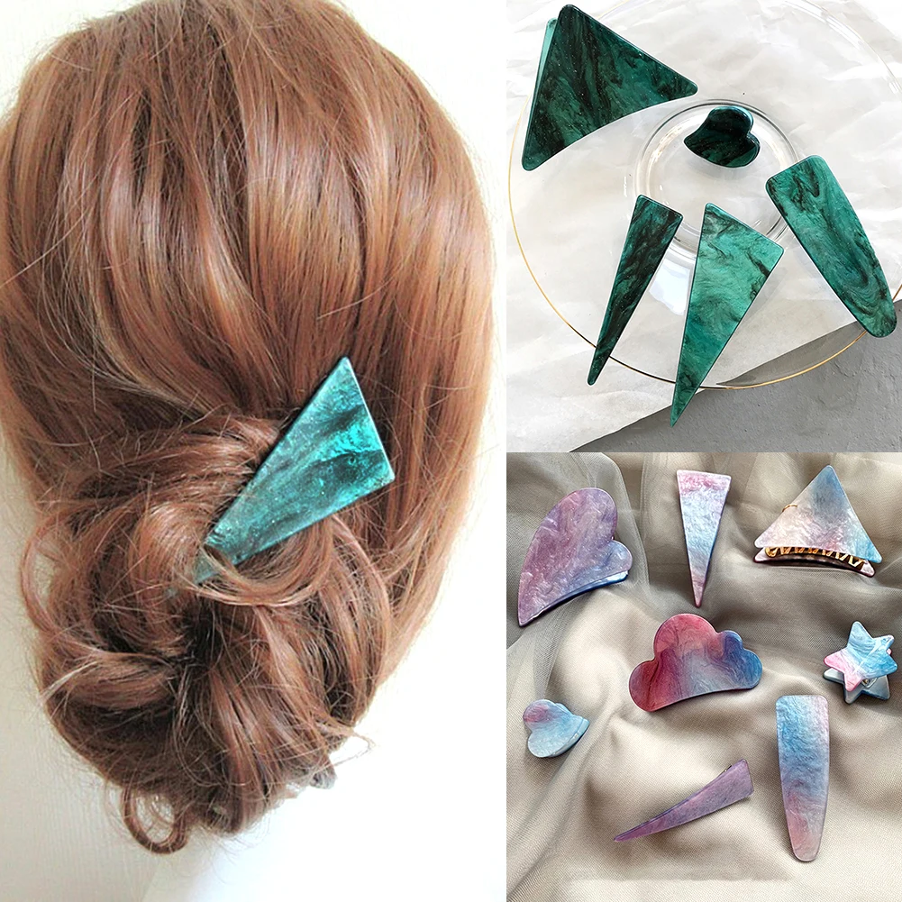 

Marble Line Grabbing Clip 2019 New Fantasy Gradient Emerald Series Geometric Triangle Hairpins Gentle Lady Hair Claw Hair Clip