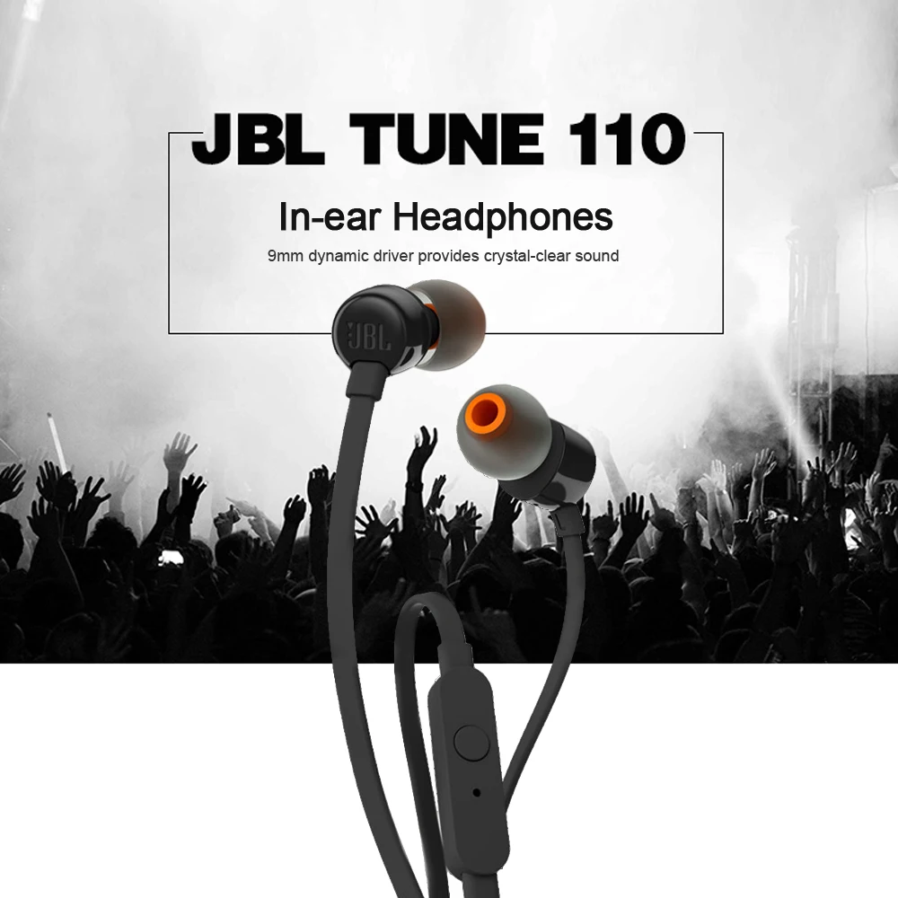 JBL T110 3,5 мм проводные наушники стерео музыка бас гарнитура спортивные наушники встроенный контроль Hands-free с микрофоном