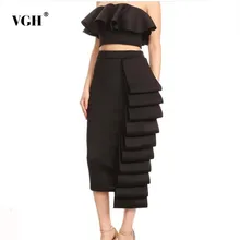 VGH Лето повседневное Твердые шов асимметричный лоскутное для женщин юбка высокая талия тонкий прямой юбки для Женская мода