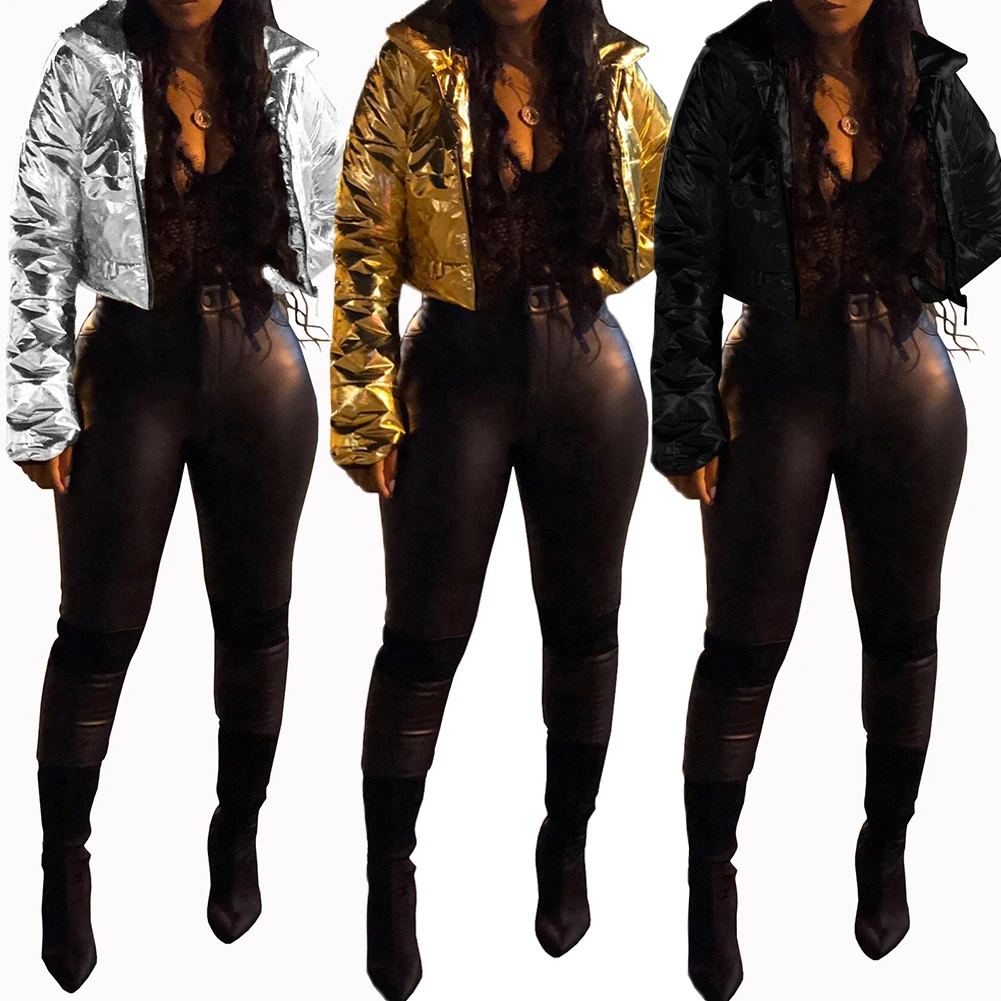 2018 Fashion Winter Women Oversized Cotton Cropped Bomber