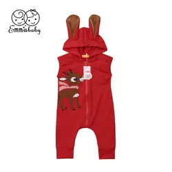 Детские Детский комбинезон-лось одежда Новорожденные дети мальчик девочка Рождественская одежда 3D зайчик ромперы с ушками наряд 0-18 м