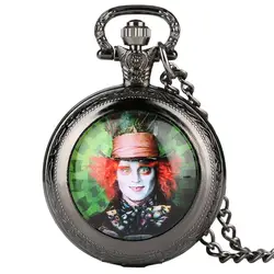Безумный Шляпник узор кварцевые карманные часы Алиса в стране чудес тема Fob часы для мужчин для женщин модные подарки для детей обувь для