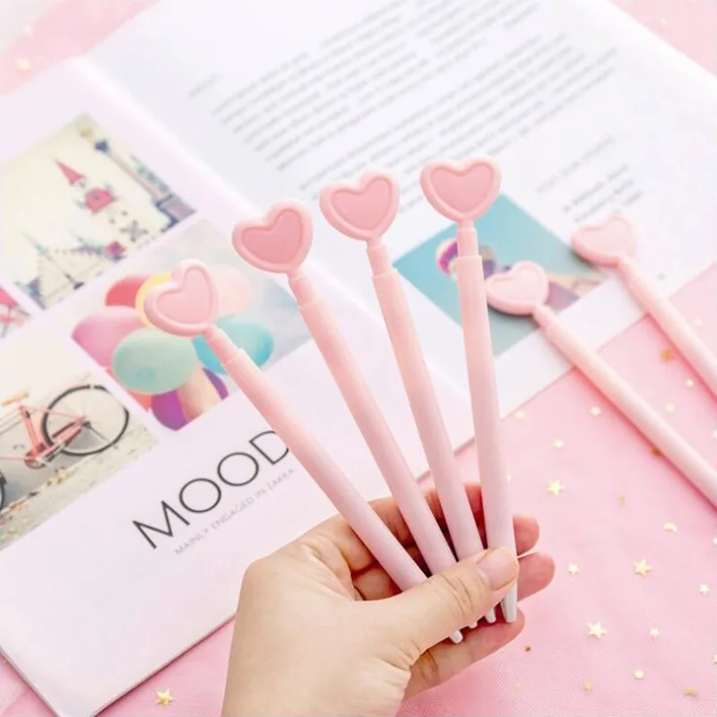 

Pink Love Heart Ballpoint Pen 0.5 mm Black Ink High Quality School Student Stationery And Office Supplies Pen 3PCS