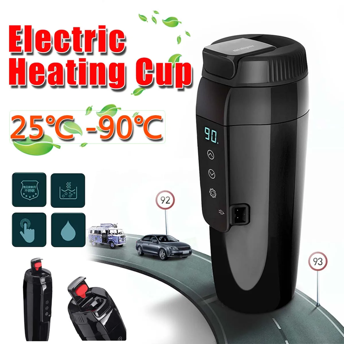 Comprar 12V 350ml vehículo taza de calefacción eléctrica portátil viaje calefacción hervidor de agua caldera café té leche taza calentada fideos empapados