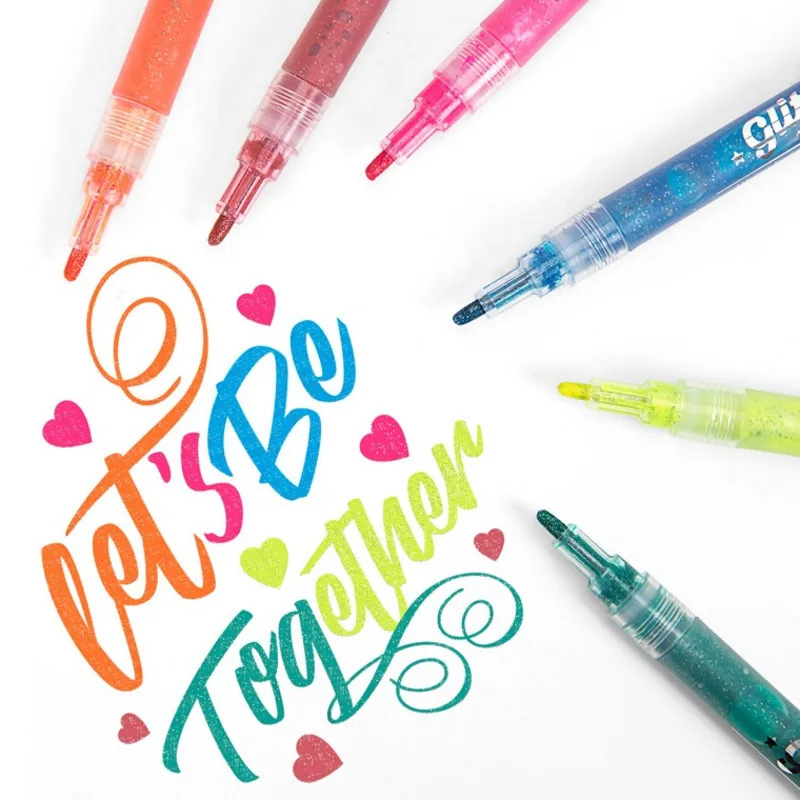 

12 Color Glitter Marker Pen 1mm Microporous Writing Pigment Ink Water Resistance Non Toxic Drawing Soft Pen School Art Supplies