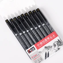 9 pcs/set Fineliner Graphic Neelde Painting Pen Soft Brush Drawing Graphic Pen Comic Stroke Pen Black Art Markers Stationery