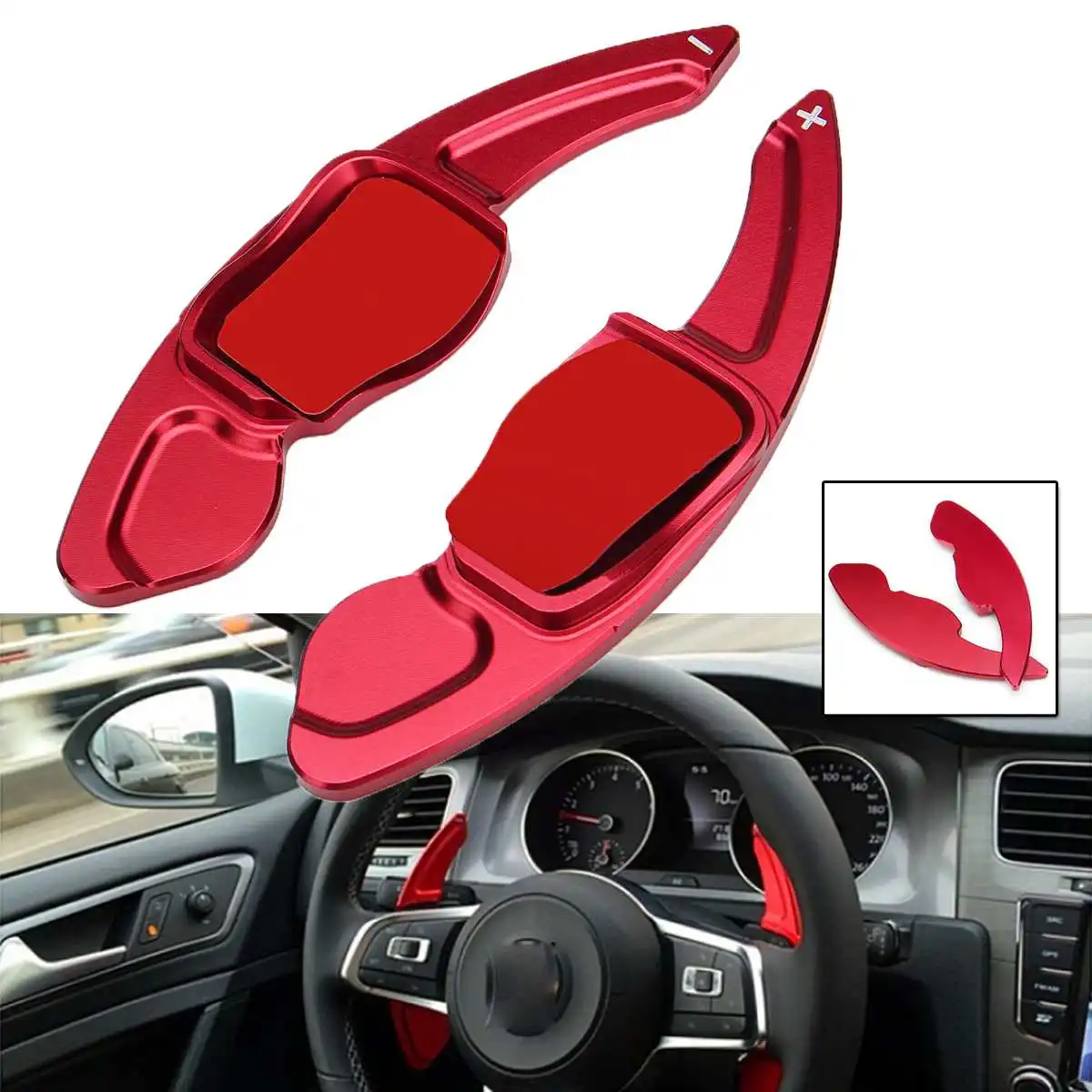 

2Pcs Car Red Steering Wheel Shift Paddle Extension Shifters Sport Type Red Aluminium Alloy For VW Golf 6 MK6 GTI