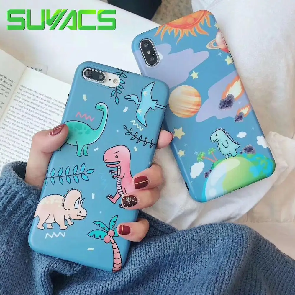 

SUYACS Cute Cartoon Animal Dinosaur Cases for iPhone X XS XS Max XR 6 7 8 Plus Soft IMD Screen Protective Phone Back Cover Shell
