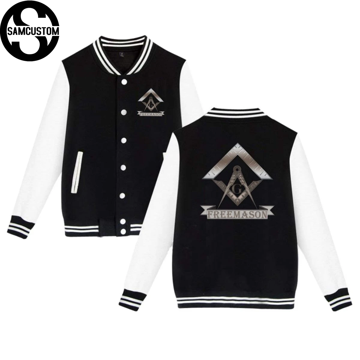 

SAMCUSTOM Freemason 3D personality men's plus velvet warm Baseball Uniform Jacket Sport Coat women's casual baseball jacket