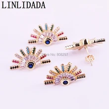 5 пар Модный Элегантный золотой цвет микро проложить Радуга CZ Кристалл Вентилятор Форма Серьги гвоздики для женщин